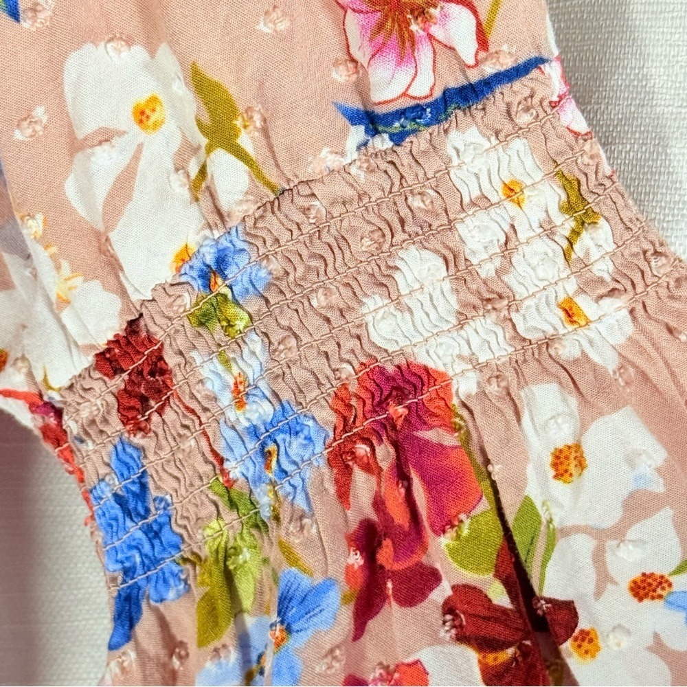 Cupio Floral V-Neck Blouse with sleeve accent/ drama size XL slub detail - Picture 5 of 9